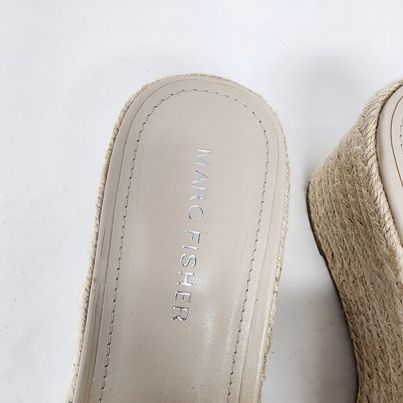 Marc Fisher Slide Sandals Women 8.5M Lannia Platform Black Rust Crochet Jute - Picture 5 of 11